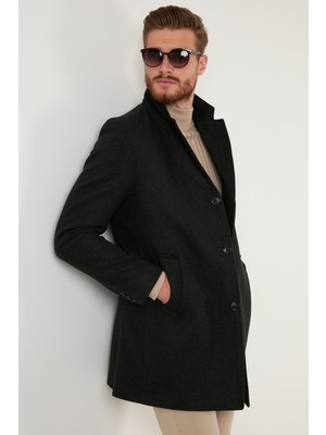 Buratti Slim Fit Tek Yırtmaçlı Düğmeli Mono Yaka Kaşe Kaban Erkek Kaban 5840098