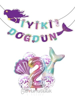 Bi Dolu Mutluluk Deniz Kızı Folyo Set Konsept Doğum Günü Set