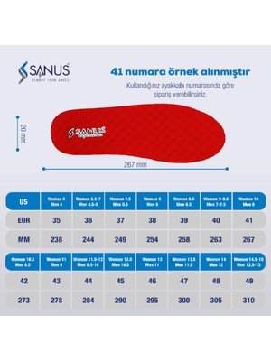 Sanus M900  Visco Memory Foam Anatomik Unisex Kırmızı Tabanlık