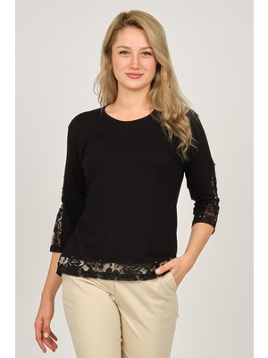 Sistas Kadın Kol ve Etek Uçları Dantel Detaylı Bluz 6690310 Siyah