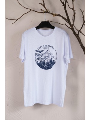 Sıfır Yaka Büyük Beden Baskılı Penye Erkek T-Shirt