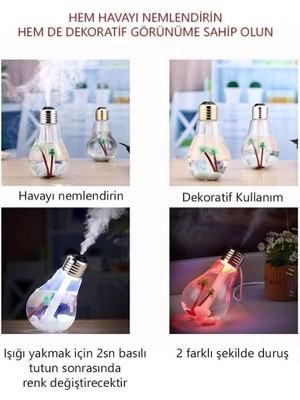 Ampül Hava Nemlendirici Usb|7 Renkli Kaliteli Dekoratif Buhar MAKINESI-400 ml Hazneli Gece Lambası