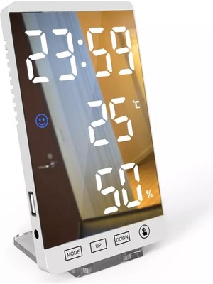 Upway 6 Inç Dijital Aynalı LED Ekran Masa Saati Alarm Sıcaklık Nem USB