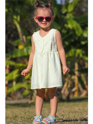 Breeze Kız Çocuk Elbise Önü Düğmeli Beyaz Soft (1-4 Yaş)