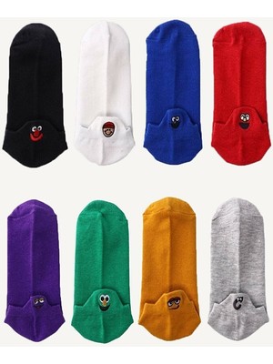 Meguca Socks Unisex Renkli Emoji Desenli Patik Çorap Seti 8 Çift