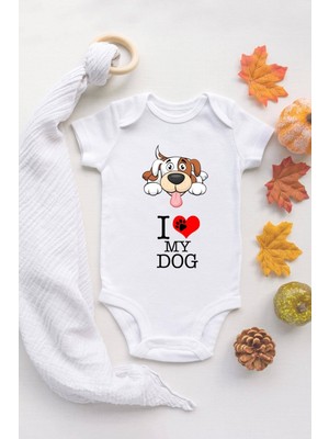 Tuğba Baby Ekru Bebek Köpek Baskılı Çıtçıtlı Body Pamuklı Zıbın