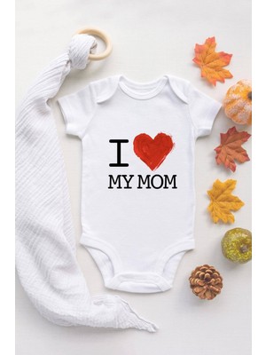 Tuğba Baby Tuğba Baby I Love You Mom  Baskılı Bebek Body Pamuklu Zıbın