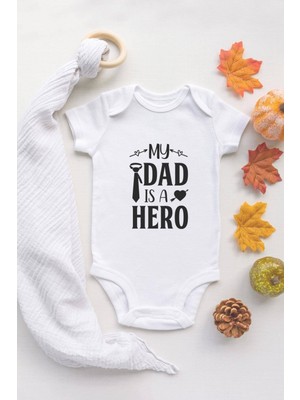 Tuğba Baby Tuğba Baby Bebek Dad Is My Hero Yazılı Beyaz Çıtçıtlı