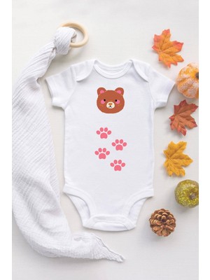 Tuğba Baby Tuğba Baby Kız Bebek Sevimli Kedi ve Pati Baskılı Ekru Çıtçıtlı