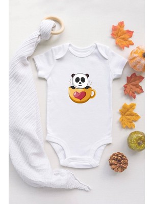 Tuğba Baby Tuğba Baby Bebek Cup Panda Baskılı Ekru Çıtçıtlı Body