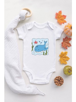 Tuğba Baby Ekru Bebek Balina Baskılı Çıtçıtlı Body 5004