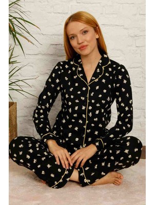 Farya Home Dreamy Pamuklu Biyeli Papatya Desenli Gömlek Pijama Takımı