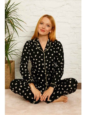 Farya Home Dreamy Pamuklu Biyeli Papatya Desenli Gömlek Pijama Takımı