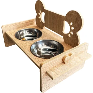 Kedi Köpek Ahşap Çiftli Mama Su Kabı Model 2