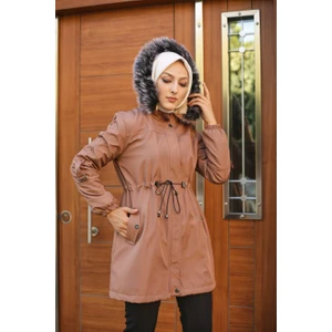 Vibeys Collection Pembe Içi Kürklü ve Su Geçirmez Kadın Kışlık Mont & Kaban