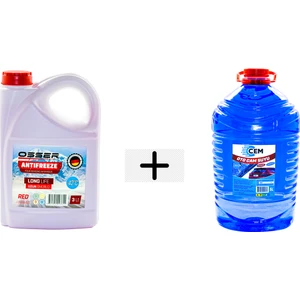 CEM CAR CARE Kışlık Set ( Cam Suyu 5 Lt Antifrizli -20 Derece+Kırmızı Antifriz 3 Lt -42 De