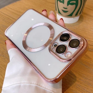 M.TK Moveteck Apple Iphone 11 Pro Max Kılıf Manyetik Kaplama Magsafe Uyumlu Parlak Kare Kenarlı Kapak