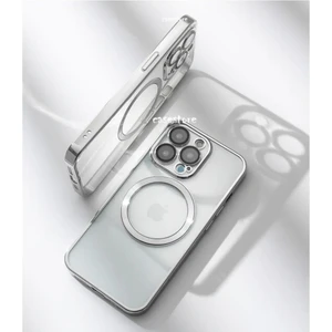M.TK Moveteck Iphone 12 Uyumlu Kılıf Kamera Lens Çıkıntı Koruma Kenarı Parlak Magsafe Magnetik Şeffaf