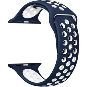 Apple Watch Series (Tüm Seriler) 42-44-45 mm Uyumlu Delikli Silikon Kordon Lacivert Beyaz (L)