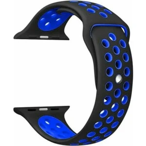 Apple Watch Series (Tüm Seriler) 42-44-45 mm Uyumlu Delikli Silikon Kordon Siyah Lacivert (L)