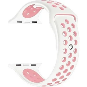 Apple Watch Series (Tüm Seriler) 42-44-45 mm Uyumlu Delikli Silikon Kordon Beyaz Pembe (L)