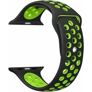 Apple Watch Series (Tüm Seriler) 42-44-45 mm Uyumlu Delikli Silikon Kordon Siyah Yeşil (L)