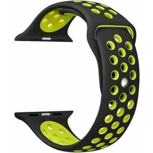 Apple Watch Series (Tüm Seriler) 38-40-41 mm Uyumlu Delikli Silikon Kordon Siyah Sarı (S)