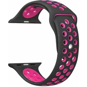 Apple Watch Series (Tüm Seriler) 38-40-41 mm Uyumlu Delikli Silikon Kordon Siyah Pembe (S)