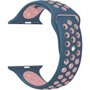 Apple Watch Series (Tüm Seriler) 38-40-41 mm Uyumlu Delikli Silikon Kordon Mavi Pembe (S)