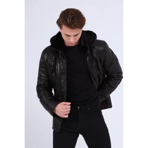 Erkek  Deri Kapüşonlu Kaban