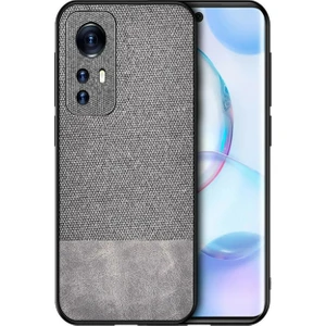 Xiaomi Mi 12 Lite Fabrik Kumaş ve Deri Desen Kılıf - Gri