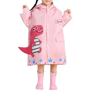 Goodtool Çocuk Karikatür Dinozor Çantalı Kapşonlu Yağmurluk Seti - Pembe (Yurt Dışından)