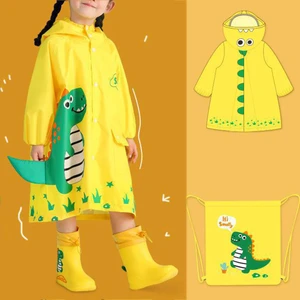 Goodtool Çocuk Karikatür Dinozor Çantalı Kapşonlu Yağmurluk Seti - Sarı (Yurt Dışından)