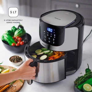 Airfryday 2502H 8 Farklı Program, 5 Litre Dokunmatik Ekranlı Fritöz Inox