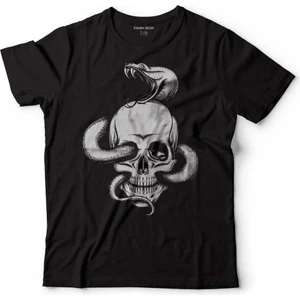 Kendim Seçtim Snake And Skull Kuru Kafa Kobra Yılan Skeleton Çocuk Tişört Siyah