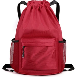 Just Casual Açık Omuz Tuval Sırt Çantası Kadın Basketbol Basit Katı Renk Korse Cep Ipli Çantası (Yurt Dışından)