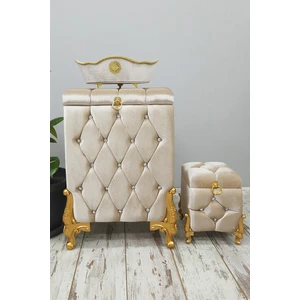 Bonny Home Kapitone Mdf Vizon Renk 3'lü Çamaşır Sepeti Kirli Sepeti Banyo Seti