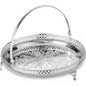 Queen Anne Ingiliz Gümüşü Saplı Yuvarlak Sunumluk 23 cm