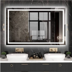 Dnr-Mirror60 x Dnr-Mirror 70 cm Beyaz Ledli Kumlamalı Dikdörtgen Banyo Aynası Tuvalet Aynası