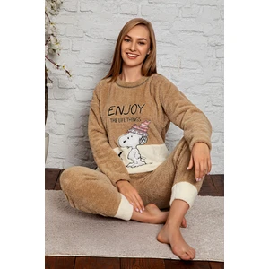 Tam Peluş Kışlık Kadın Pijama Takımı- Polar Yılbaşı Pijaması