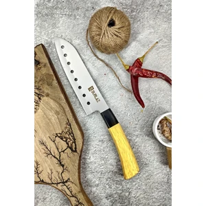 Oluklu Santoku Ahşap Saplı Şef Bıçağı- Paslanmaz Çelik