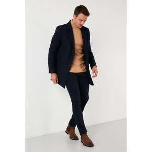 Slim Fit Tek Yırtmaçlı Düğmeli Dik Yaka Kaşe Kaban Erkek KABAN 5840110