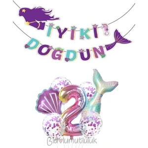 Bi Dolu Mutluluk Deniz Kızı Folyo Set Konsept Doğum Günü Set
