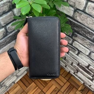 Hakiki Deri Unisex Siyah Fermuarlı Portföy Cüzdan (T1105)