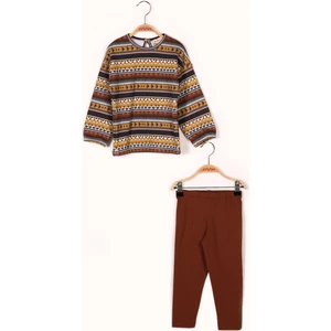 Kız Çocuk Etnik Desenli Sweatshirt ve Tayt Takım (2-7yaş)