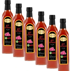 Hanzade Bitkisel Gül Sirkesi 500 ml x 6 Adet Doğal Fermantasyon İçilebilir Katkısız Cam Şişe