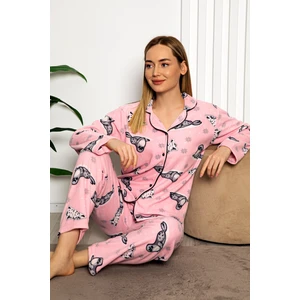 Bayan Kışlık Welsoft Peluş Inci Polar Düğmeli Pijama Takımı 'ipeksi Doku'