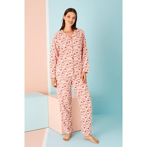 Bayan Kışlık Welsoft Peluş Inci Polar Düğmeli Pijama Takımı 'ipeksi Doku'