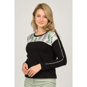 Kadın Desenli Uzun Kol Penye Bluz 6699368 Siyah