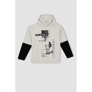 Erkek Çocuk Oversize Fit Kapüşonlu Uzun Kollu Tişört Y0864A622AU